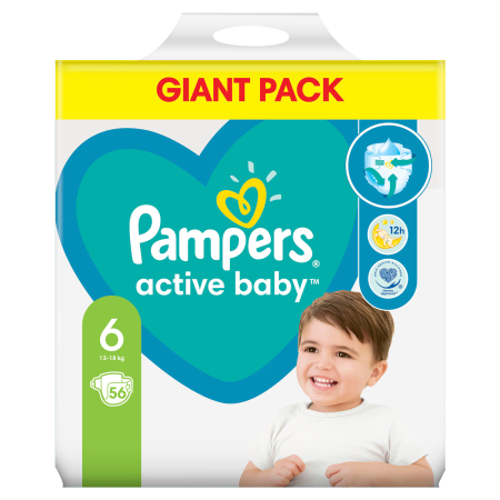 Scutece Pampers Active Baby Giant Pack, numărul 6, 13-18 kg, 56 buc [1]
