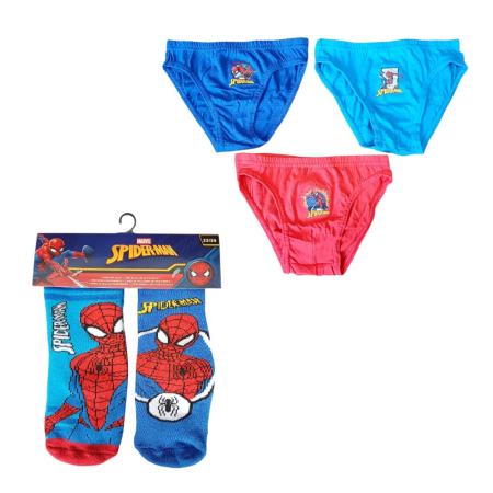 Lenjerie intimă și șosete - Set 2 perechi șosete ABS, talpă antiderapantă și 3 perechi chiloți băieți, 100% bumbac, multicolor, Happy, Spiderman