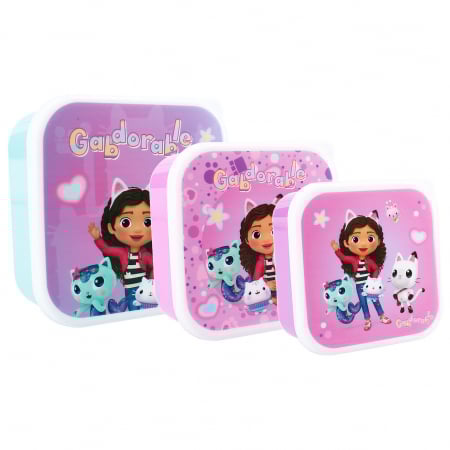 Cutii sandwich - Set 3 cutii sandwich din plastic fara BPA, 12x12x6 cm, multicolor, Fresh Bites, Gabby's Dollhouse