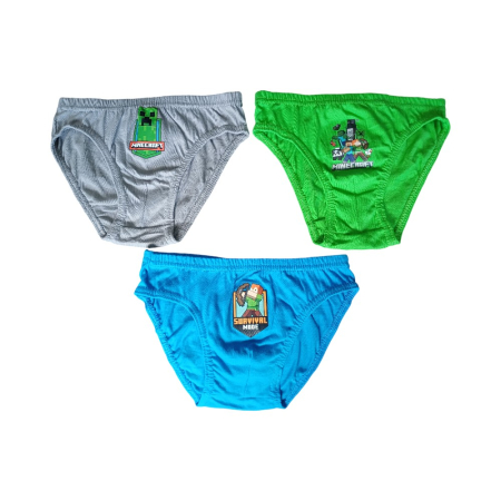 Lenjerie intimă și șosete - Set 3 perechi chiloți băieți, multicolor, 100% bumbac, Happy, Minecraft