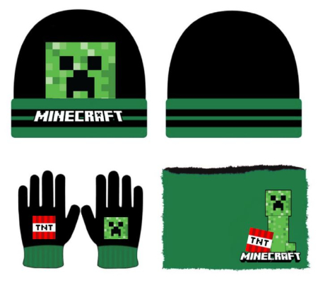 Copii - Set 3 piese, caciula, manusi, protectie gat, varsta 4-8 an, multicolor, Minecraft