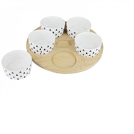 Bucătărie - Set 5 boluri pentru sosuri sau aperitive cu suport rotund din lemn, Cook Concept