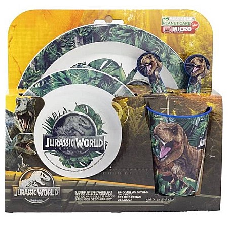 Bebeluși - Set 5 piese pentru servit masa, plastic, fără BPA, multicolor, utilizabil la microunde, Jurassic World