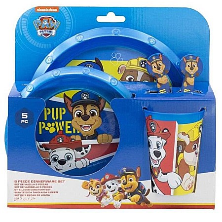 Bebeluși - Set 5 piese pentru servit masa, plastic, fără BPA, multicolor, Pup Power, Paw Patrol