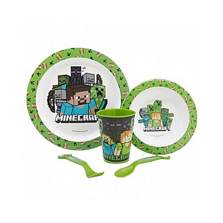 Set 5 piese pentru servit masa, Minecraft, plastic, fără BPA, utilizabil la microunde, multicolor [1]