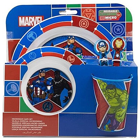 Bebeluși - Set 5 piese pentru servit masa, plastic, fără BPA, multicolor, utilizabil la microunde, Avengers, Marvel