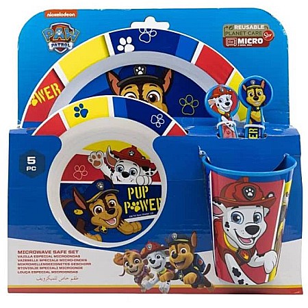 Bebeluși - Set 5 piese pentru servit masa, plastic, fără BPA, multicolor, utilizabil la microunde, Paw Patrol