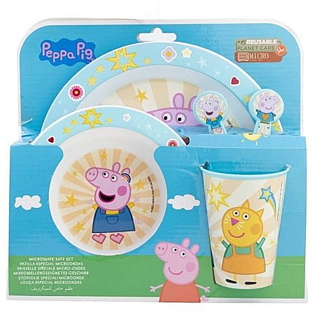 Bebeluși - Set 5 piese pentru servit masa, plastic, fără BPA, multicolor, utilizabil la microunde, Peppa Pig