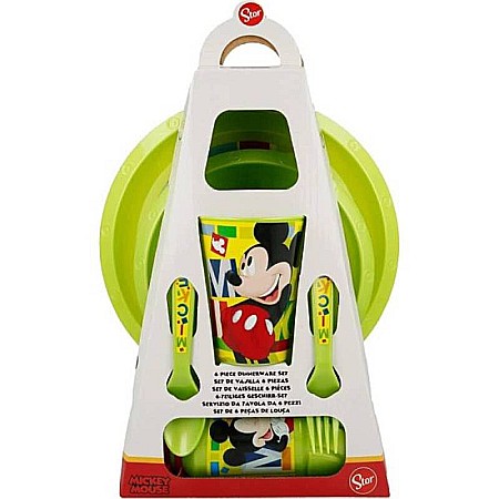 Articole hrănire bebeluși - Set 6 piese pentru servit masa, plastic, fără BPA, verde, Mickey Mouse