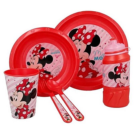 Set 6 piese pentru servit masa, plastic, fără BPA, roșu, Minnie Mouse, Disney [1]