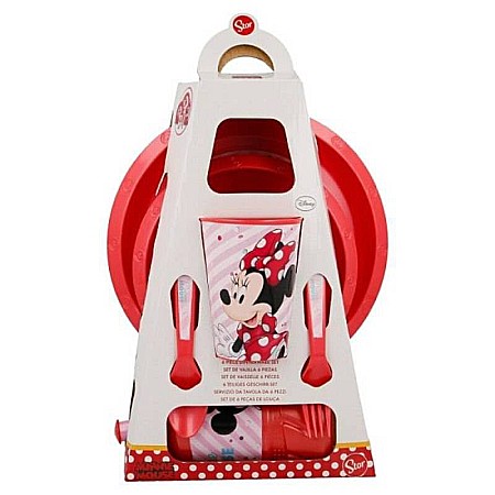 Pahare, farfurii și căni - Set 6 piese pentru servit masa, plastic, fără BPA, roșu, Minnie Mouse, Disney