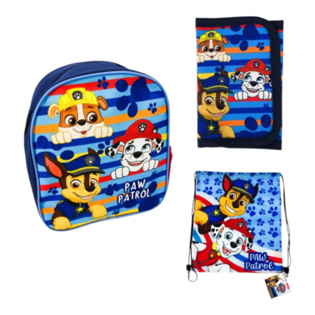 Ghiozdane și Rucsacuri - Set ghiozdan, 26x22x10 cm, sac sport si portofel, albastru, Paw Patrol