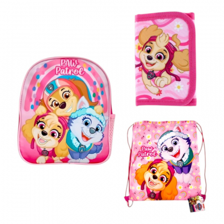 Ghiozdane și Rucsacuri - Set ghiozdan, 26x22x10 cm, sac sport si portofel, roz, Paw Patrol