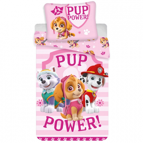 Lenjerii pat - Set lenjerie de pat, 2 piese, reversibila, 100% bumbac, 140 x 200 cm, 70 x 90 cm, Pup Power, Paw Patrol, multicolor