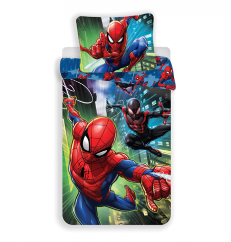 Lenjerii pat - Set lenjerie de pat, 2 piese, reversibila, 100% bumbac, 140 x 200 cm, 70 x 90 cm, Spiderman, multicolor