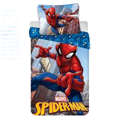 Lenjerii pat - Set lenjerie de pat, 2 piese, reversibila, 100% bumbac, 140 x 200 cm, 70 x 90 cm, Spiderman, multicolor