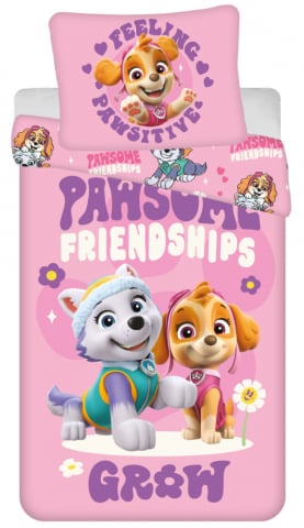 Set lenjerie de pat, 2 piese, reversibila, 140 x 200 cm, 70 x 90 cm, Paw Patrol pawsitive, multicolor