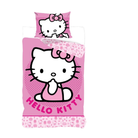 Textile - Set lenjerie de pat 2 piese, reversibila, 140x200 cm, 65x65 cm, multicolor, Hello Kitty