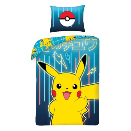Lenjerii pat - Set lenjerie de pat 2 piese, reversibila, 140x200 cm, 65x65 cm, multicolor, Pokemon