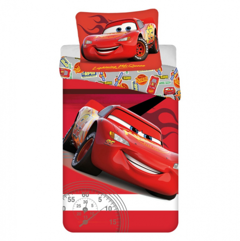 Set lenjerie de pat 2 piese, reversibila, multicolor, 100% bumbac, 140 x 200 cm, 70 x 90 cm, Cars