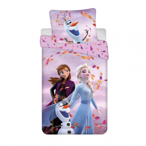 Lenjerii pat - Set lenjerie de pat, 2 piese, reversibila, multicolor, 100% bumbac, 140 x 200 cm, 70 x 90 cm, Wind Frozen, Disney