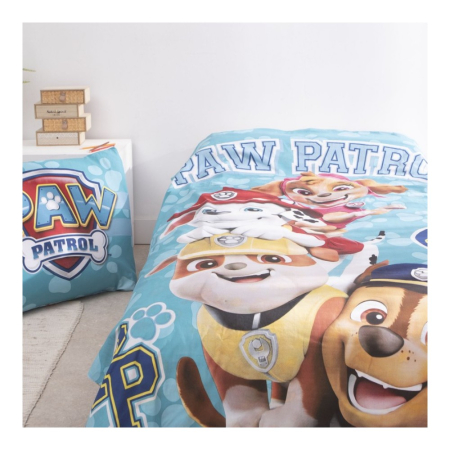 Set lenjerie pat, 100% bumbac, 2 piese, 140x200 cm, 65x65 cm, albastru, Happy, Paw Patrol [1]