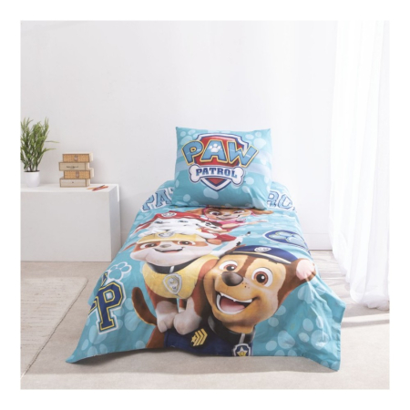 Set lenjerie pat, 100% bumbac, 2 piese, 140x200 cm, 65x65 cm, albastru, Happy, Paw Patrol [2]