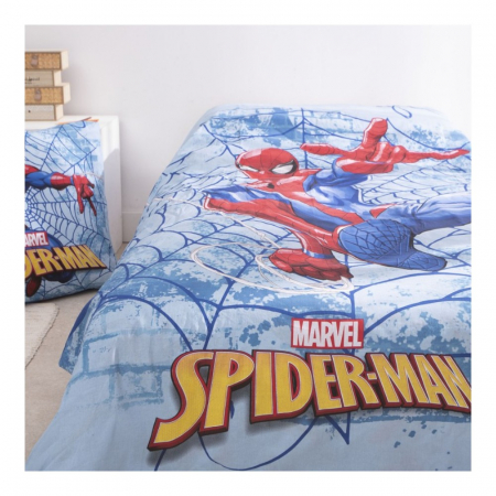 Set lenjerie pat, 100% bumbac, 2 piese, 140x200 cm, 65x65 cm, albastru, Happy, Spiderman [2]