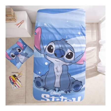 Set lenjerie pat, 100% bumbac, 2 piese, 140x200 cm, 65x65 cm, albastru, Happy, Stitch [1]