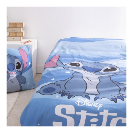 Set lenjerie pat, 100% bumbac, 2 piese, 140x200 cm, 65x65 cm, albastru, Happy, Stitch [3]