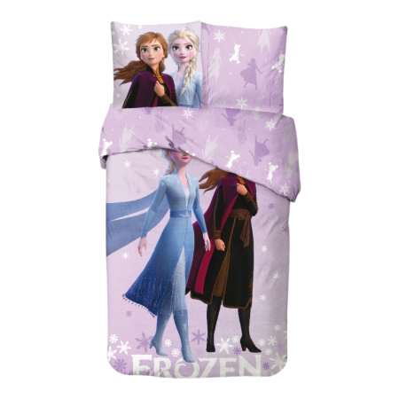 Lenjerii pat - Set lenjerie pat, 100% bumbac, 2 piese, 140x200 cm, 65x65 cm, mov, Happy, Frozen