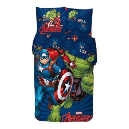 Lenjerii pat - Set lenjerie pat, 100% bumbac, 2 piese, 140x200 cm, 65x65 cm, multicolor, Happy, Avengers