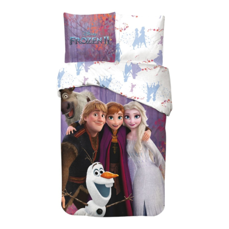 Lenjerii pat - Set lenjerie pat, 100% bumbac, 2 piese, 140x200 cm, 65x65 cm, multicolor, Happy, Frozen