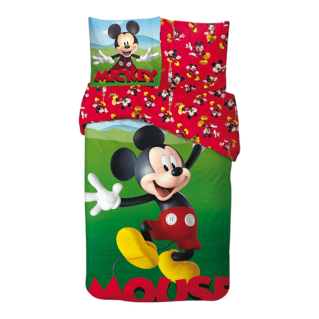 Lenjerii pat - Set lenjerie pat, 100% bumbac, 2 piese, 140x200 cm, 65x65 cm, multicolor, Happy, Mickey Mouse