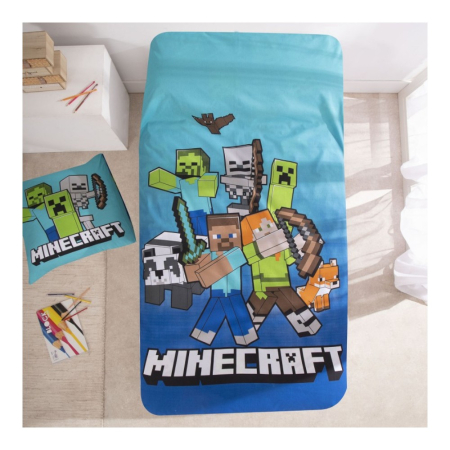 Set lenjerie pat, 100% bumbac, 2 piese, 140x200 cm, 65x65 cm, multicolor, Happy, Minecraft [1]