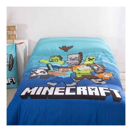 Set lenjerie pat, 100% bumbac, 2 piese, 140x200 cm, 65x65 cm, multicolor, Happy, Minecraft [3]