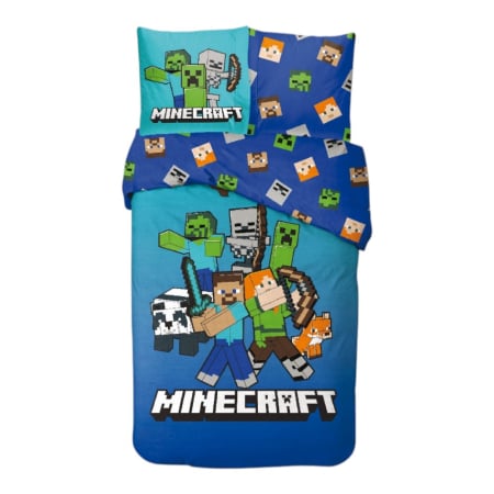 Lenjerii pat - Set lenjerie pat, 100% bumbac, 2 piese, 140x200 cm, 65x65 cm, multicolor, Happy, Minecraft