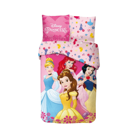 Lenjerii pat - Set lenjerie pat, 100% bumbac, 2 piese, 140x200 cm, 65x65 cm, multicolor, Happy, Princess Disney