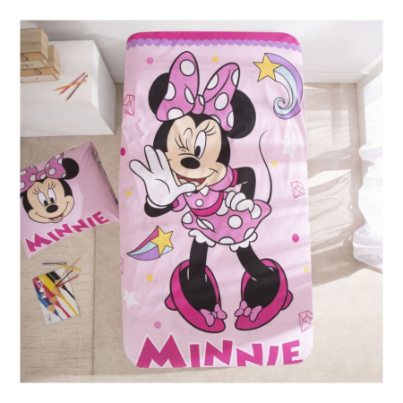 Set lenjerie pat, 100% bumbac, 2 piese, 140x200 cm, 65x65 cm, roz, Happy, Minnie Mouse [1]
