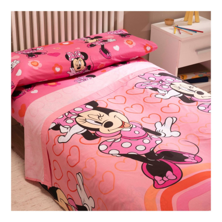 Set lenjerie pat, 3 piese, husa saltea 105x200 cm, cearceaf pat 180x280 cm, fata perna 50x70 cm, multicolor, Minnie Mouse [1]
