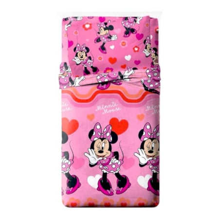 Textile - Set lenjerie pat, 3 piese, husa saltea 105x200 cm, cearceaf pat 180x280 cm, fata perna 50x70 cm, multicolor, Minnie Mouse