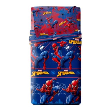 Textile - Set lenjerie pat, 3 piese, husa saltea 105x200 cm, cearceaf pat 180x280 cm, fata perna 50x70 cm, multicolor, Spiderman