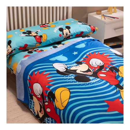 Set lenjerie pat, 4 piese, husa saltea 160x200 cm, cearceaf pat 240x280 cm, 2 fete perna 50x70 cm, multicolor, Mickey Mouse [1]