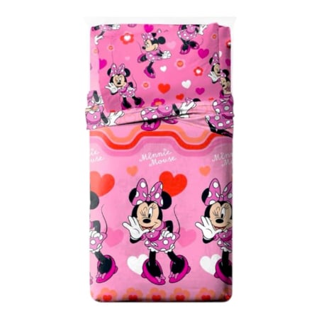 Lenjerii pat - Set lenjerie pat, 4 piese, husa saltea 160x200 cm, cearceaf pat 240x280 cm, 2 fete perna 50x70 cm, multicolor, Minnie Mouse