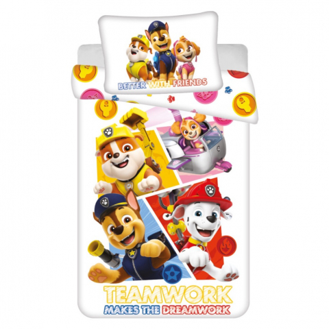 Lenjerii patut - Set lenjerie pat copii, 100% bumbac, multicolor, 2 piese, 100×135 cm, 40×60, Teamwork, Paw Patrol