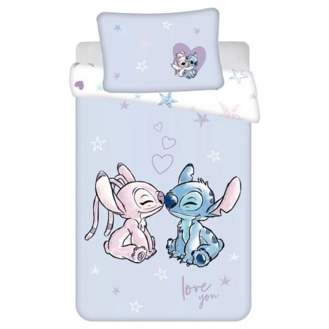 Lenjerii patut - Set lenjerie pat copii, reversibila, 100% bumbac, multicolor, 2 piese, 100×135 cm, 40×60, Stitch