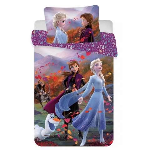 Lenjerii patut - Set lenjerie pat copii, reversibila, 100% bumbac, multicolor, 2 piese, 100×135 cm, 40×60, Wind, Frozen