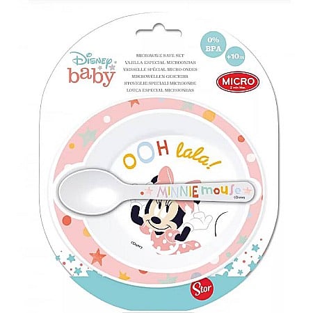 Articole hrănire bebeluși - Set mic dejun 2 piese, bol și lingură, Minnie Mouse Baby