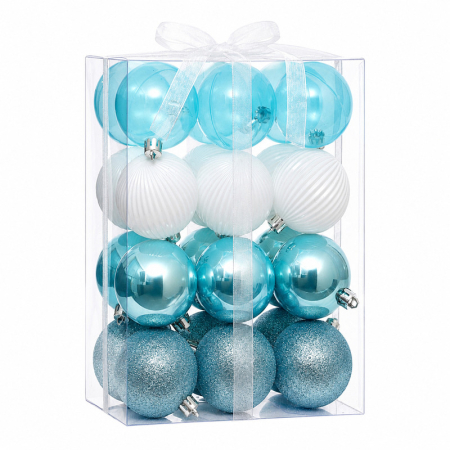 Decorațiuni de Crăciun - Set ornamente din plastic de Crăciun albastru-alb 24 bucăți