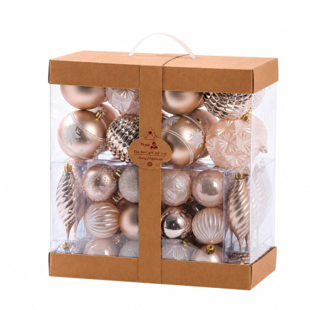 Decorațiuni de Crăciun - Set ornamente din plastic de Crăciun bej 78 bucăți